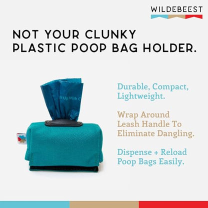 Dog Poop Bag Holder for Leashes, Cat Waste Bag Dispenser, 1000D Nylon, Attach to Cat Leash, Poop Bag Dispenser, Fits Standard Dog Poop Bags - Wildebeest (Turquoise) - color: Turquoise