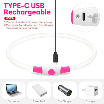 HIGO LED Dog Collar, USB Rechargeable Light Up Dog Collars Glow in the Dark, Waterproof LED Dog Necklace for Your Dogs Walking at Night (Pink) - color: Pink