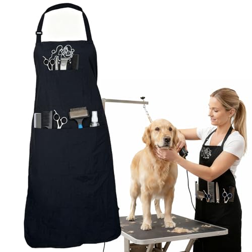 Gliitatu Dog Grooming Apron Smock Waterproof Apron for Dog Groomer Hair Resistant Barber Apron for Salon (1 Pack) - color: 1 Pack