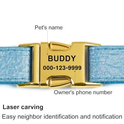 Glare Blue Personalized Dog Collars Leather and Nylon Thicken Design Engraved Heavy Duty Dog Collar with Name Plate Adjustable with Quick Release Metal Buckle for Small Medium Large Dogs,M - color: Blue - Personalized, size: M-(neck adjustable 12.6-19.3"