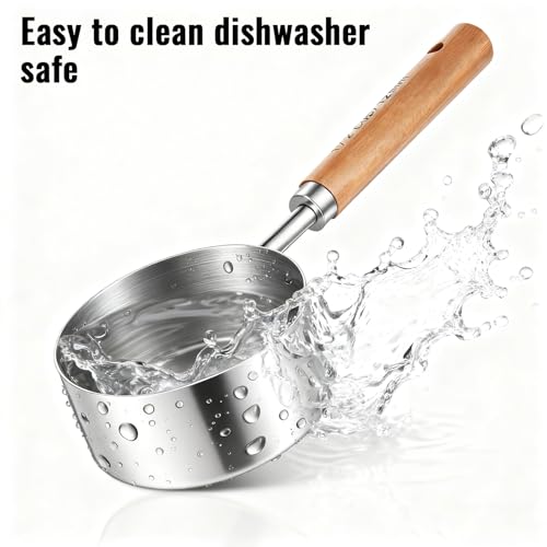 1/2 Cup Dog Food Scoop Measuring Cup with Wooden Handle, 125 Ml 304 Stainless Steel Pet Food Scoop Measuring Cups Cat Foods Measurings Cups