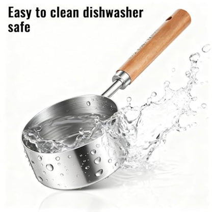 1/2 Cup Dog Food Scoop Measuring Cup with Wooden Handle, 125 Ml 304 Stainless Steel Pet Food Scoop Measuring Cups Cat Foods Measurings Cups