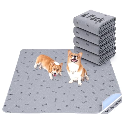 Washable Pee Pads for Dogs, 4 Pack Puppy Pads Washable with Non Slip Bottom,Absorbent Reusable Whelping Pads Dog Mats for Floor Protector, Couch Cover, Crate, Puppy Training 24x36 - size: 24X36" (Pack of 4)