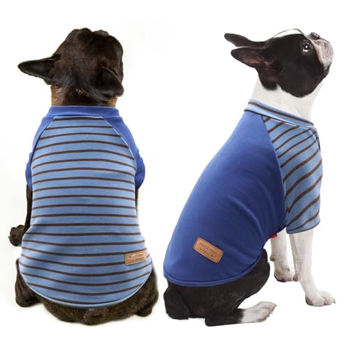 KYEESE 2Pack Small Dog Sweater, Soft Puppy Sweatshirt Stretchy Pullover Dog Sweater for Small Dogs Boy, Lightweight Fleece Cat Shirt Pet Clothes with Sleeves, S - color: 02# Blue+Stripe, size: Small (4-8lbs)