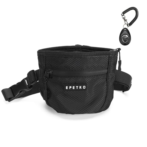 Dog Treat Pouch with Training Clicker, Treat Bag Fanny Pack with Magnetic and Zipper Closure Waterproof and Durable Treat Pouches for Pet Training Walking (Black) - color: Black