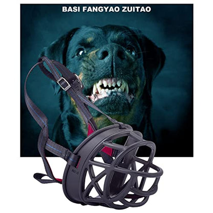 Dog Muzzle Breathable Basket Muzzles for Large and X-Large Dogs, Stop Biting, Barking and Chewing, Best for Aggressive Dogs Black Brown (Black Rubber, L) - size: L
