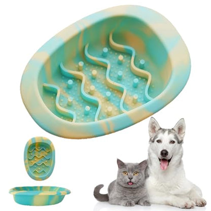 Colorful Slow Feeder Bowl for Large & Small Pets Silicone Easy to Clean Dog Food Bowl Slow Feed Dog & Cat Bowls for Interactive(Blue S) - color: Blue