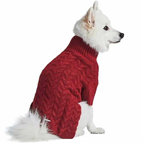 Blueberry Pet Classic Fuzzy Textured Knit Pullover Turtle-Neck Dog Sweater in Burgundy Red, Back Length 14", Pack of 1 Clothes for Dogs - color: Burgundy Red, Turtle-neck, size: 14 inch