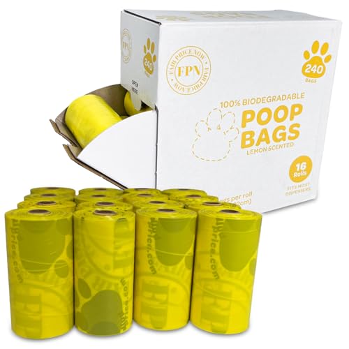 Dog Poop Bags Lemon Scented 16 Rolls 240 Count Biodegradable Pet Waste Bags Leak Resistant with Fresh Lemon Scent Fit Most Dispensers for Small & Large Dogs