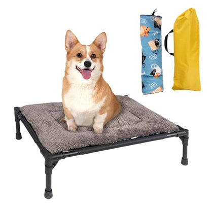 Elevated Dog Bed - 43x55.5x17cm | Elevated Dog Bed | Raised Pet Beds | Folding Pet Camping Cot | Waterproof Removable Flannel Cushion for Small Medium Dogs Cats Indoor Outdoor Travel Use