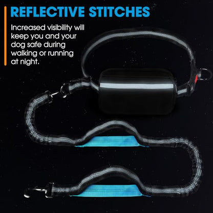 Hands Free Dog Leash with Waist Belt – No-Pull Bungee, Dual Padded Handles & Zipper Pouch for Running, Walking & Training – Adjustable Waist Leash for Large & Medium Dogs (Black)