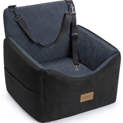 JOEJOY Dog Car Seats for Small Medium Dogs Under 35lbs, Dog Booster Seat with Detachable Washable Cover and Cushion, Memory Foam Pet Car Seat with Safety Belt and Storage Pockets (DG) - color: Black Dark Grey, size: Small/Medium