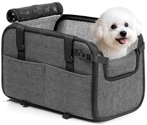 YUDODO Large Dog Car Seat for Center Console (Width＞9.5in) Fits 10-18lbs, Anti-Slip Puppy Cat Travel Portable Booster Seat, Luxury Pet Car Bed Carseat PU Leather Gray - color: Gray, size: L (Truck SUV) (10-18lbs)