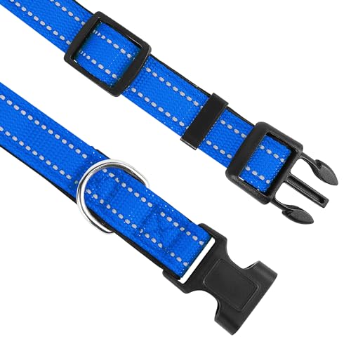 Reflective Dog Collar, Adjustable Soft Neoprene Padded Nylon Pet Collars with Buckle for Puppy and Small Dogs, Cats, Navy Blue,XS - color: Navy Blue, size: X-Small