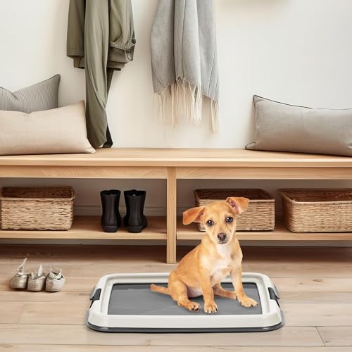 IRIS USA Pee Pad Holder for Dogs and Puppies, Potty Training Tray with Secured Latches, Non-Skid Feet, Leak Protection, Easy Clean Surface, Fits 14"x17" Puppy Pads Size, Dark Gray - color: Dark Gray, size: 14" x 17"