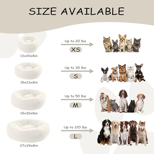 Bunlitent 39 inch Calming Dog Bed, Donut Dog Bed for Large Sized Dog, White | Plush Anti-Anxiety, Donut Shape, Warming Cozy, Round Cuddler Nest, Soft Cute,Marshmallow Cuddler Nest Pet Bed - color: White, size: 39"L x 39"W x 8"Th