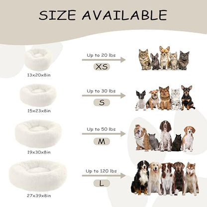 Bunlitent 39 inch Calming Dog Bed, Donut Dog Bed for Large Sized Dog, White | Plush Anti-Anxiety, Donut Shape, Warming Cozy, Round Cuddler Nest, Soft Cute,Marshmallow Cuddler Nest Pet Bed - color: White, size: 39"L x 39"W x 8"Th