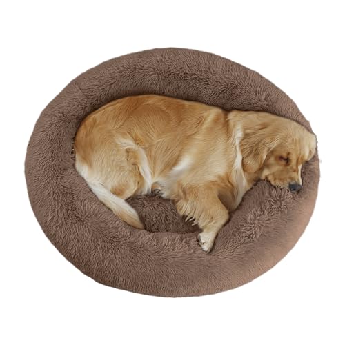 Bunlitent 39 inch Calming Dog Bed, Donut Dog Bed for Large Sized Dog, Brown | Plush Anti-Anxiety, Donut Shape, Warming Cozy, Round Cuddler Nest, Soft Cute,Marshmallow Cuddler Nest Pet Bed - color: Brown, size: 39"L x 39"W x 8"Th