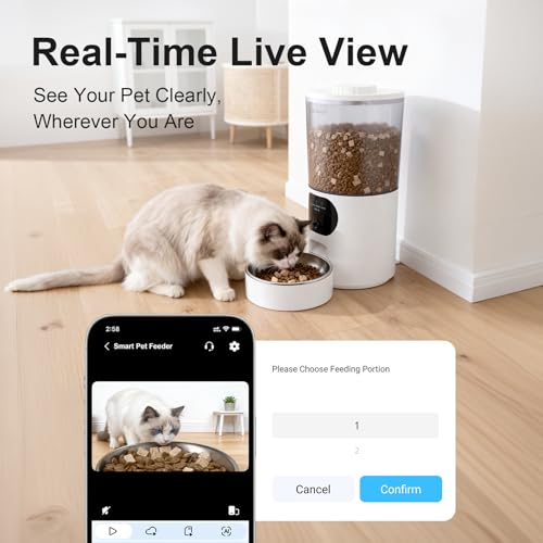 2K 카메라가 있는 자동 고양이 피더, 5G/2.4G Wi-Fi 6.5L 스마트 반려동물 피더, 고양이 및 소형견용, 야간 시야가 있는 자동 강아지 피더, 양방향 오디오, 동작 감지, 수유 일정 및 앱 제어