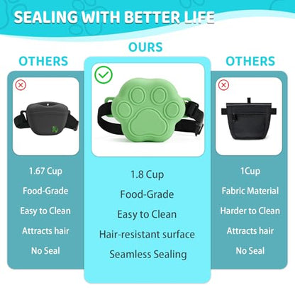 Dog Treat Pouch with Training Clicker and 2 Poop Bags, 1.8 Cup Small Sealable Zipper Silicone Fanny Pack with Waist Belt, Pet Puppy Training & Walking Essentials (Green) - color: Green