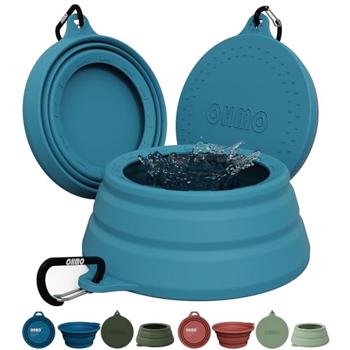OHMO Spill Proof Collapsible Dog Water Bowl 24oz for Cars, No Splash Portable Bowls for Dog Travel, Pet Essentials for Road Trips, Cat Travel Accessories - color: Peacock Blue, size: 24oz
