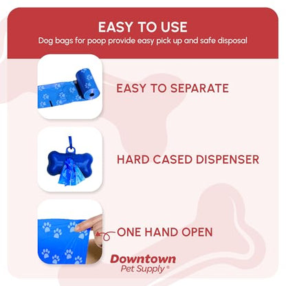 Downtown Pet Supply Rainbow Paw Print Poop Bags (520 CT & 2 Dispensers) - Leak-Proof, Unscented, Clips to Dog Leashes & Harnesses - color: Rainbow Paws, size: 520 Count (Pack of 1)