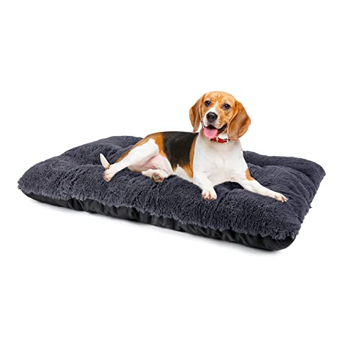 JOEJOY Dog Bed Crate Pad, Deluxe Plush Washable Dog Beds Fulffy Soft Kennel Pad Anti-Slip Pet Sleeping Mat for Medium Small Dogs, 29" x 21", Dark Grey - color: Dark Grey, size: M(29"x21"x3")