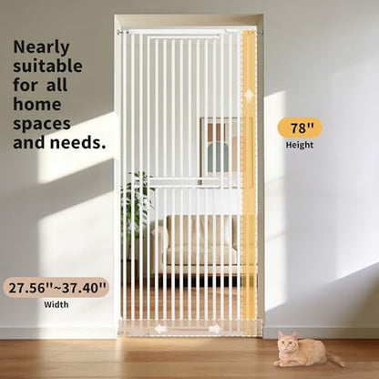 78.74" Extra Tall Cat Gate for Doorway, Wide Adjustable 27.56"-37.01" No Drilling Pet Proof Safety Door Gate, Pressure Mount Full Dog Barrier for Stairs Kitchen House-White - size: W32.28"-37.01"