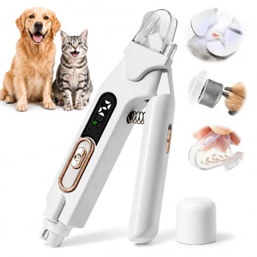 2-in-1 Dog Cat Nail Clippers & Grinder with LED Light, Pet Nail Trimmer with Splash Guard & Safety Lock, 2 Speeds USB Rechargeable Quiet Paw Nail Cutter for Large Medium Small Dogs Cats (White) - color: White