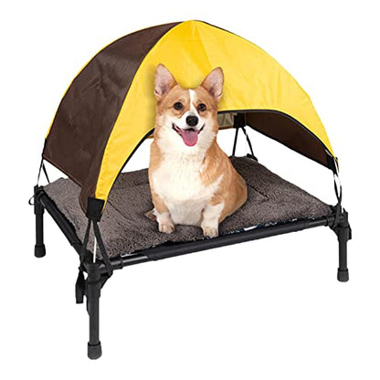 Elevated Pet Bed, Comfortable Elevated Extra Large Dog Bed with Removable Canopy, 2 in 1 Foldable & Weather Proof Oxford Fabric Dog Bed, Portable & Cozy Pet Cot for Camping Beach Outdoor Activities - size: 16.93*21.85*22.44 inches