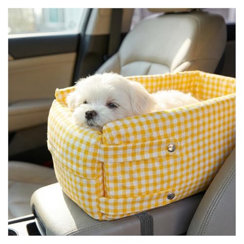 Craedli Center Console Dog Car Seat, Removable Car Armrest Box Pet Booster Seat with Safety Leash & Cushion, Washable Auto Interior Dog Carseat for Small Pets, Fit Most Cars (Yellow) - color: Yellow