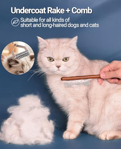 Dematting Comb for Dogs and Cats, Mat Remover and Deshedding Grooming Tool, Safe Detangler for Matted Fur, Double Sided Undercoat Rake for dogs