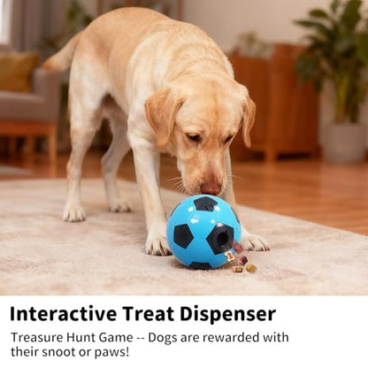 Interactive Dog Toys Treat Dispensers - Giggle Squeaky Dog Soccer Ball Rewards Puzzle to Keep Them Busy, Mental Stimulation Enrichment Food Dispensing for Small Medium Large Breeds, Blue - color: Blue