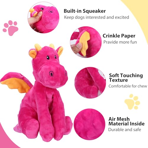 Letsmeet Dog Toys for Large Plush Dog Chew Toy with Squeaker and Crinkle Paper, Interactive Puppy Toys to Reduce Boredom and Anxiety, Tough Tug of War Pet Toys for Small, Medium and Large Dogs - color: Red