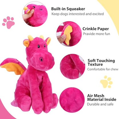 Letsmeet Dog Toys for Large Plush Dog Chew Toy with Squeaker and Crinkle Paper, Interactive Puppy Toys to Reduce Boredom and Anxiety, Tough Tug of War Pet Toys for Small, Medium and Large Dogs - color: Red
