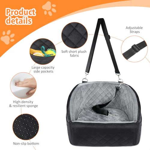 NEEZUKAR Dog Car Seat for Small Dogs,Detachable Washable Dog Booster Seat Under 30lbs, Pet Car Seat Travel Bed with Storage Pockets and Dog Safety Belt (Black/Grey) - color: Black/grey