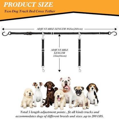 Truck Bed Dog Tether for Two Dogs,Ratchet Tightening Adjustable Double Safety Truck Bed Dog Leash System for Pickup, SUV, Cars & Trucks
