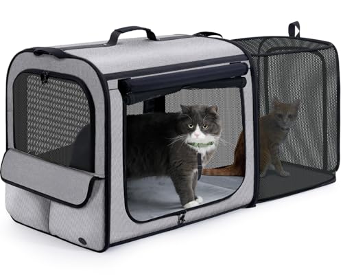 Pecute Dog Car Carrier Stable and Light Weight, Expandable Extra Space Dog Carrier for Cars, Breathable Dog Car Crate, Foldable Pet Carrier for Both Indoor and Outdoor Use, Pet Travel Crate Gray - color: Gray, size: 41.7"L x 17.7"W x 20.5"H