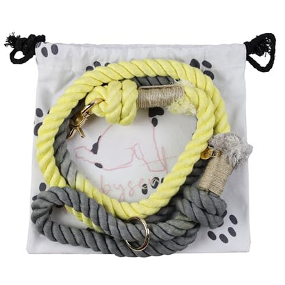 Premium Cotton Rope Leash for Medium & Large Dogs – 5 ft Handcrafted, Strong, Stylish & Durable with 360° Swivel Heavy-Duty Clip – Perfect for Everyday Walks, Training & Weddings - Yellow-Grey Ombre - color: Mint Yellow-Green Ombre