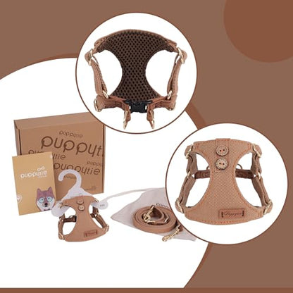 Puppytie No Pull Dog Harness with Multifunction Dog Leash, Soft Adjustable, Escape Proof, Classic Style, Khaki Camel, S - color: Button-Khaki Camel, size: S