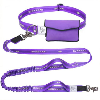 Hands Free Dog Leash, Heavy Duty with Waist Belt & Storage Pouch, Strong Pull Control, Two Handles Bungee for Running & Walking, Big & Medium Dogs, Purple - color: Purple