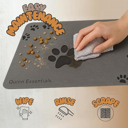 Quinn Essentials Dog Water & Feeding Mat Fast-Dry Diatomaceous Stone Tray for Bowls, Anti-Slip, Spill Control, Cleaner Area, Cat Feeding Tray, Travel Pet Mat