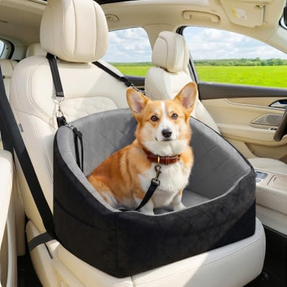 Dog Car Seat for Small Dogs Up to 30 Lbs, Pet Travel Safety Bed for Puppy Cat, Waterproof & Wear-Resistant, Anti Slip Base, Fully Detachable Washable with 2 Safety Tether(Light Gray-Black) - color: Light Gray-Black(Waterproof & Wear-Resistant)