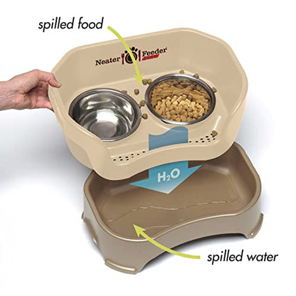 Neater Feeder Deluxe Mess Proof Dog Bowls Elevated for Large Breeds – Made in USA – No Spill Raised Slow Feeder Elevated Dog Bowl Stand, Stainless Steel Food and Water Bowl Set, Cappuccino - color: Cappuccino, size: Large with Slow Feed Bowl