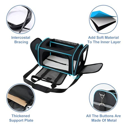 Soundy Large Cat Carrier Dog Carrier Under 25 Lbs,Collapsible Ventilated Portable Pet Bag with Soft Sided Breathable Mesh for Long Car Trips Maxi Load 2 Kittens or Small, Medium Dog (Large Black) - color: Black