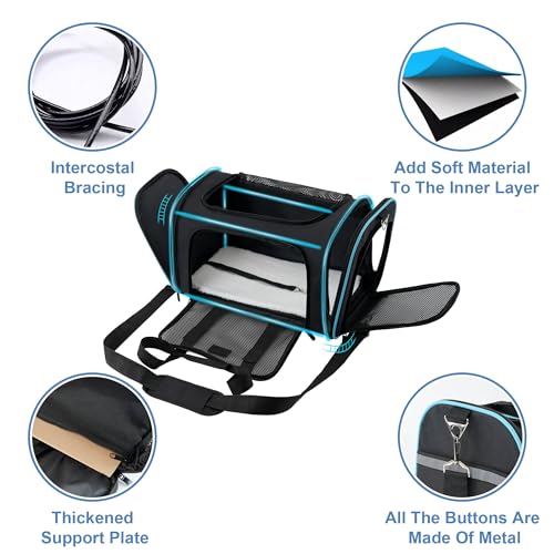 Soundy Large Cat Carrier Dog Carrier Under 25 Lbs,Collapsible Ventilated Portable Pet Bag with Soft Sided Breathable Mesh for Long Car Trips Maxi Load 2 Kittens or Small, Medium Dog (Large Black) - color: Black