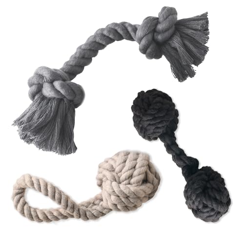 Pet Passion Brady The Rope Tug Toy 3-Pack Organic Cotton Dog Rope Pull Toys for All Pet Breeds, Black Ombre, One Size - color: Black Ombre