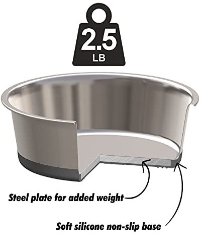 2.5 lb Weighted Dog Bowl - No Slip, No Tip - Heavy Stainless Steel Dog Bowl with Silicone Rubber Foot | Heavy Stainless Steel dog bowl with silicone rubber foot