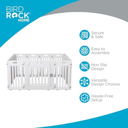 BIRDROCK HOME Pet Playpen with Door | 12 Panel | Strong Plastic | Puppy Safety Fence Pen Playpen | Non-Slip and Secure Dog Gate | White - color: White, style: 12 Panels