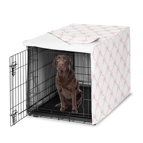 Sweet Jojo Designs 42in. Medium/Large Dog Crate Cover (Pink Bows) for Girls Pet Cage, Kennel Covers (Blush & White Elegant Designer Bow for the Ballerina, Dancer, Princess, Coquette Ballet Collection) - color: Pink Bow, size: 42.0"L x 30.0"W x 28.5"H